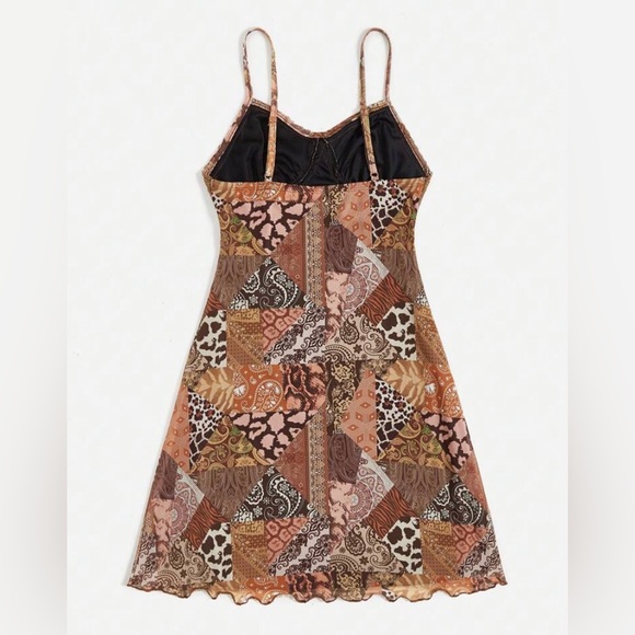 NWT- Stunning Paisley & Patchwork Mixed Print Lace Cani Dress, Vintage Vibes, M - Picture 3 of 7